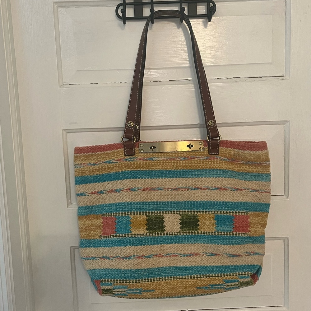 Patricia Nash Woven Stripe Tote Bag with Leather Handles - Multicolor